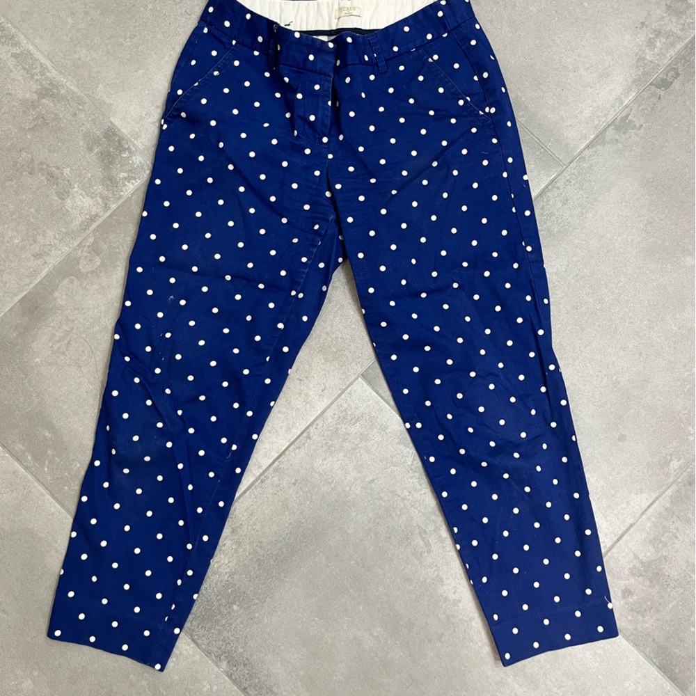 Jcrew pixie cut pants - adorable blue polka dots!